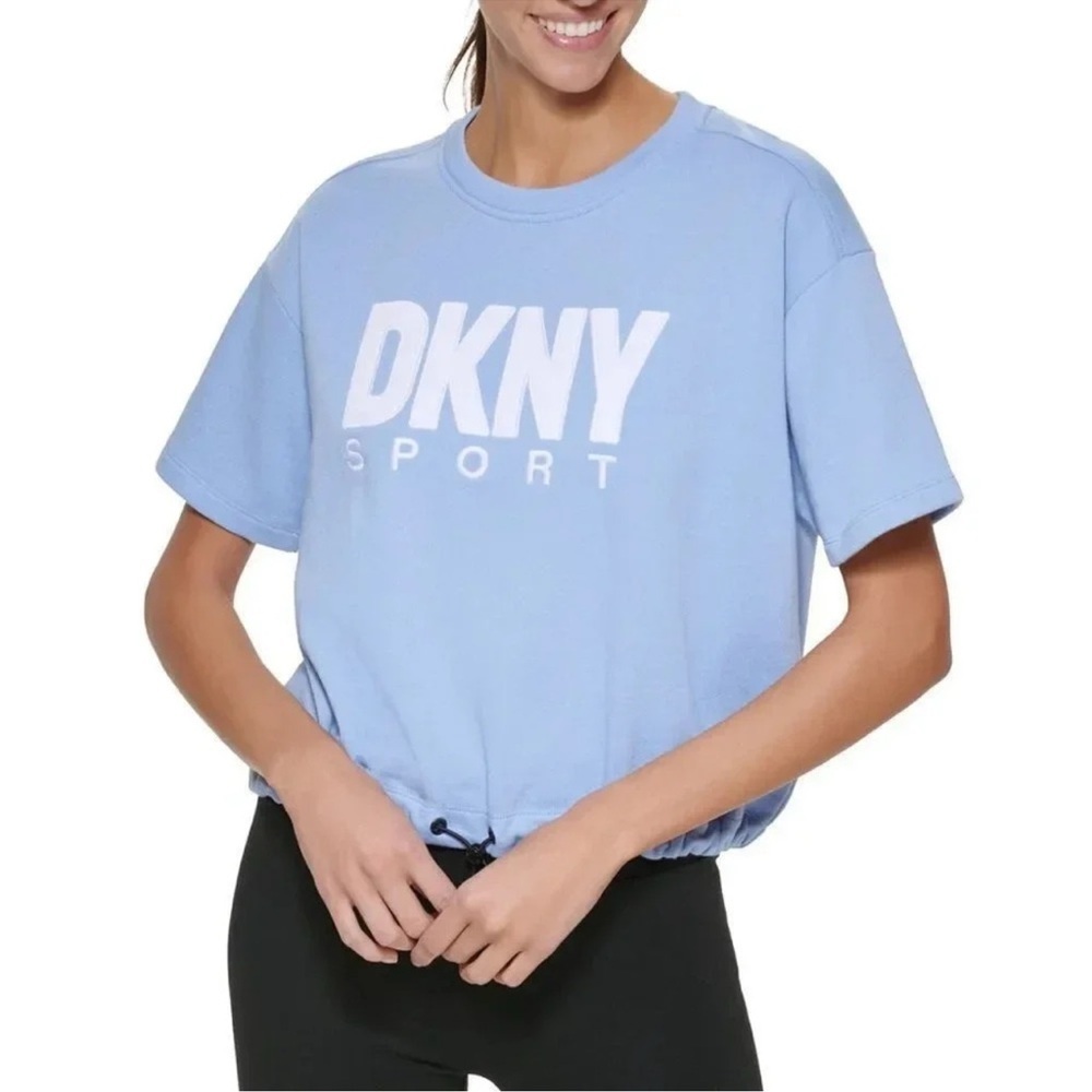 Dkny Sport Women's Terry Cloth Drawcord Short Sleeve Top - Hydrangea NWT
